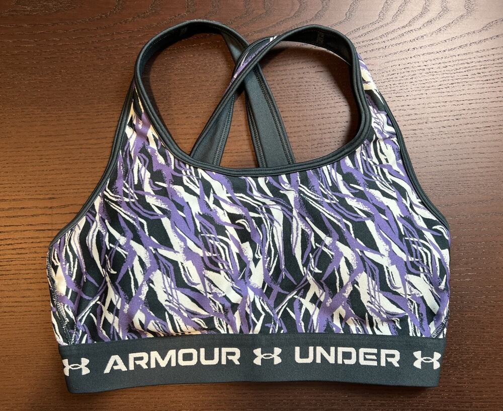 Under Armour Racerback Compression Sports Bra Purple Abstract Women’s Medium